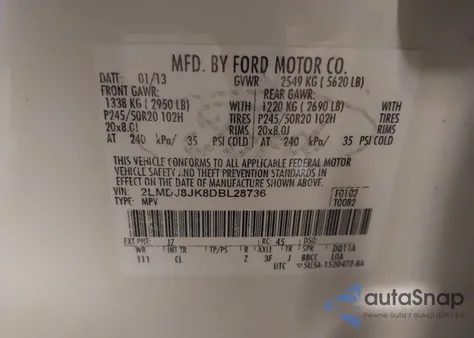 2013 Lincoln Mkx from USA, damaged, VIN 2LMDJ8JK8DBL28736